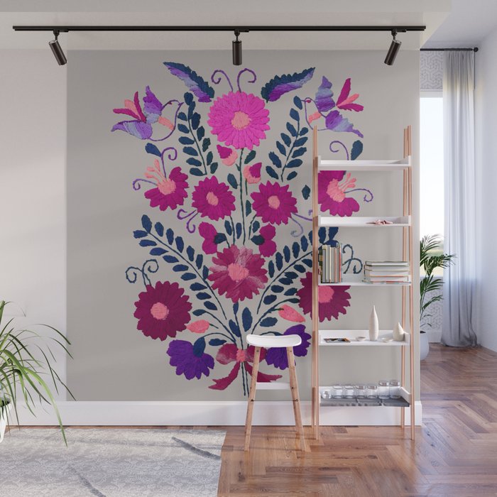 Mexican Bird Motif Gray Wall Mural Gallery Image 1