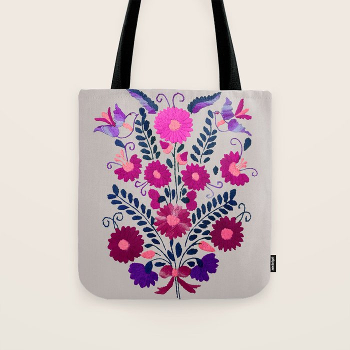 Mexican Bird Motif Gray Tote Bag Gallery Image 1