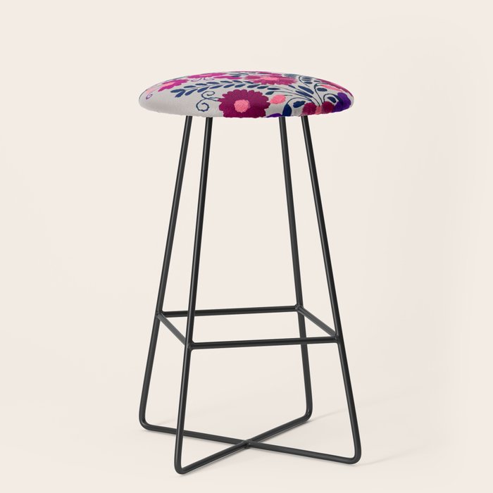 Mexican Bird Motif Gray Stool Gallery Image 1