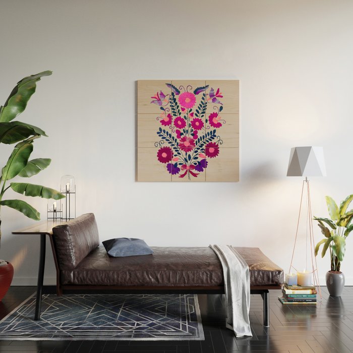 Mexican Bird Motif Gray Wood Wall Art Gallery Image 2