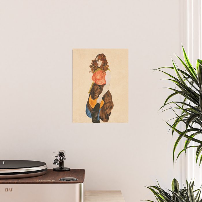 Standing Woman Egon Schiele Vintage Feminist Drawing Modern Minimalist Bathroom Colorful Rare Decor Poster Gallery Image 2