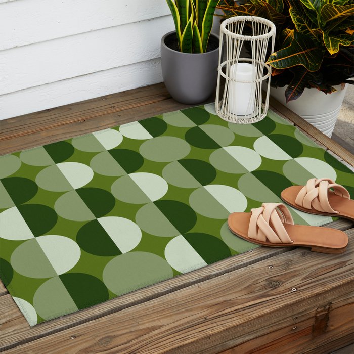 Retro 70s disco half circles sage green Outdoor Rug Gallery Image 2
