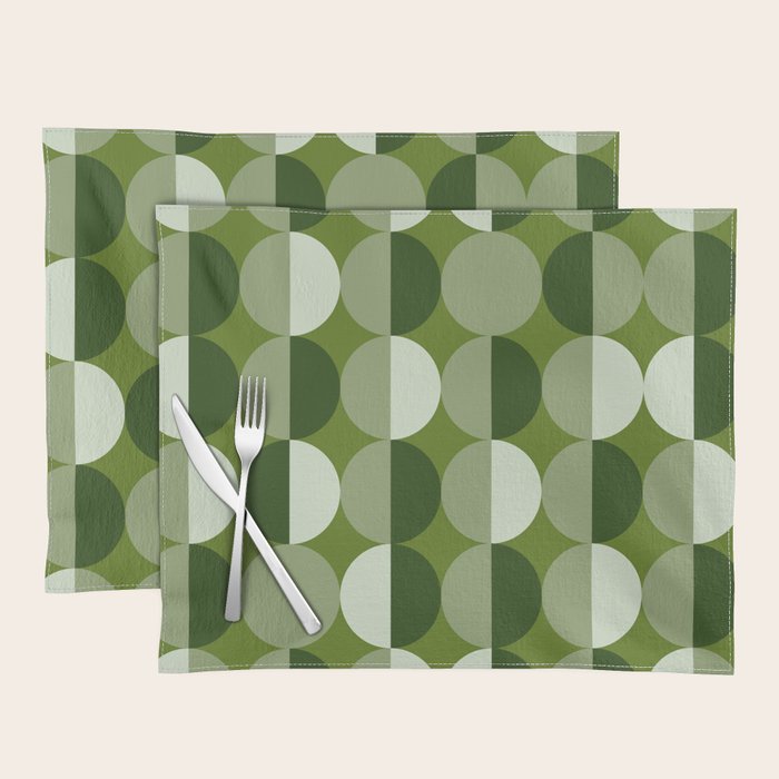Retro 70s disco half circles sage green Placemat Gallery Image 1