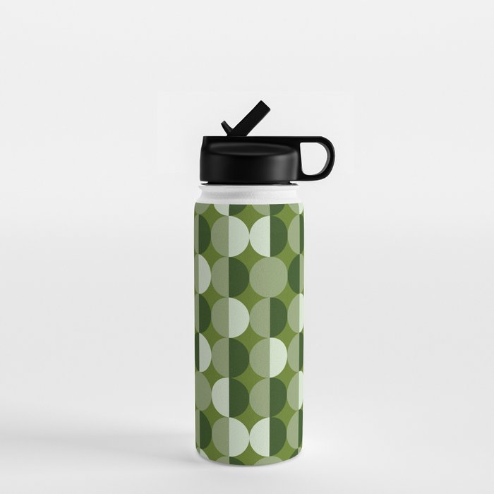 Retro 70s disco half circles sage green Water Bottle Gallery Image 1