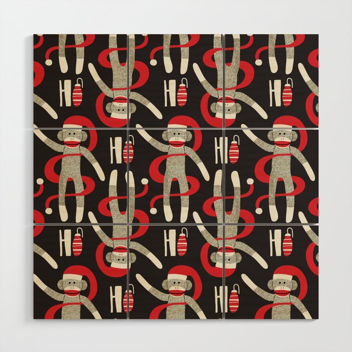 Sock Monkey Santa Wood Wall Art