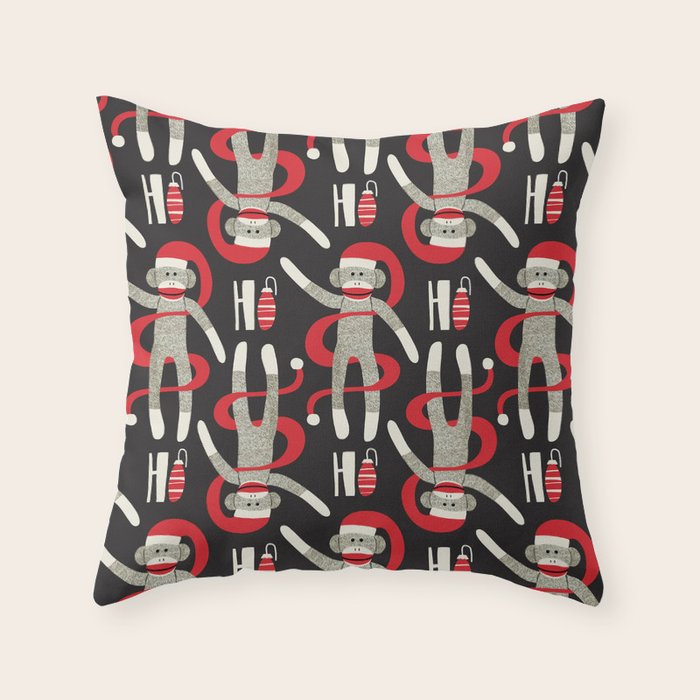 Sock Monkey Santa Throw Pillow Gallery Image 1