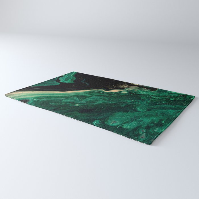 Abstract Pour Painting Liquid Marble Abstract Dark Green Painting Gold Accent Agate Stone Layers Rug Gallery Image 3