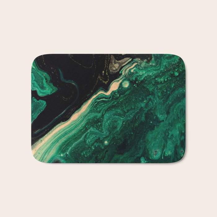 Abstract Pour Painting Liquid Marble Abstract Dark Green Painting Gold Accent Agate Stone Layers Bath Mat Gallery Image 1