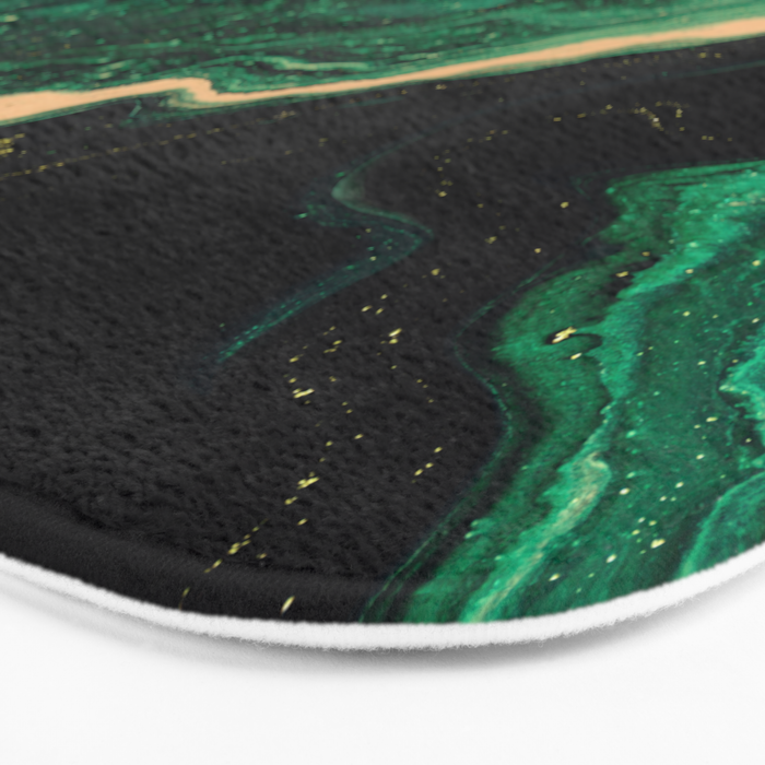 Abstract Pour Painting Liquid Marble Abstract Dark Green Painting Gold Accent Agate Stone Layers Bath Mat Gallery Image 3