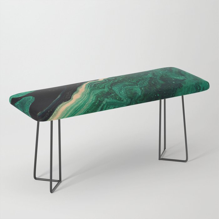 Abstract Pour Painting Liquid Marble Abstract Dark Green Painting Gold Accent Agate Stone Layers Bench Gallery Image 1