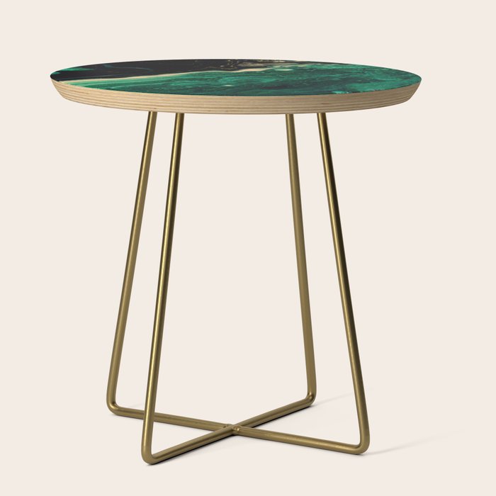 Abstract Pour Painting Liquid Marble Abstract Dark Green Painting Gold Accent Agate Stone Layers Side Table Gallery Image 1