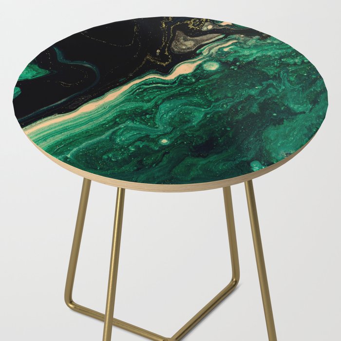 Abstract Pour Painting Liquid Marble Abstract Dark Green Painting Gold Accent Agate Stone Layers Side Table Gallery Image 2