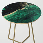 Abstract Pour Painting Liquid Marble Abstract Dark Green Painting Gold Accent Agate Stone Layers Side Table Gallery Image 2
