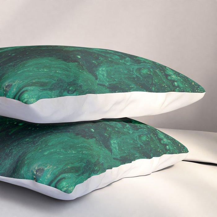 Abstract Pour Painting Liquid Marble Abstract Dark Green Painting Gold Accent Agate Stone Layers Pillow Sham Gallery Image 3