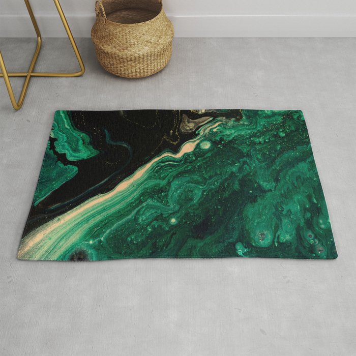 Abstract Pour Painting Liquid Marble Abstract Dark Green Painting Gold Accent Agate Stone Layers Rug Gallery Image 1