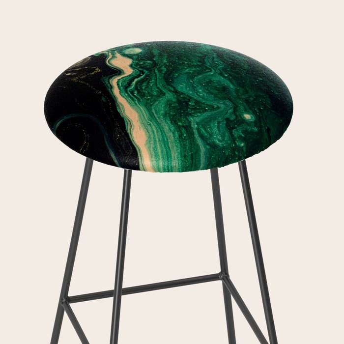 Abstract Pour Painting Liquid Marble Abstract Dark Green Painting Gold Accent Agate Stone Layers Stool Gallery Image 2