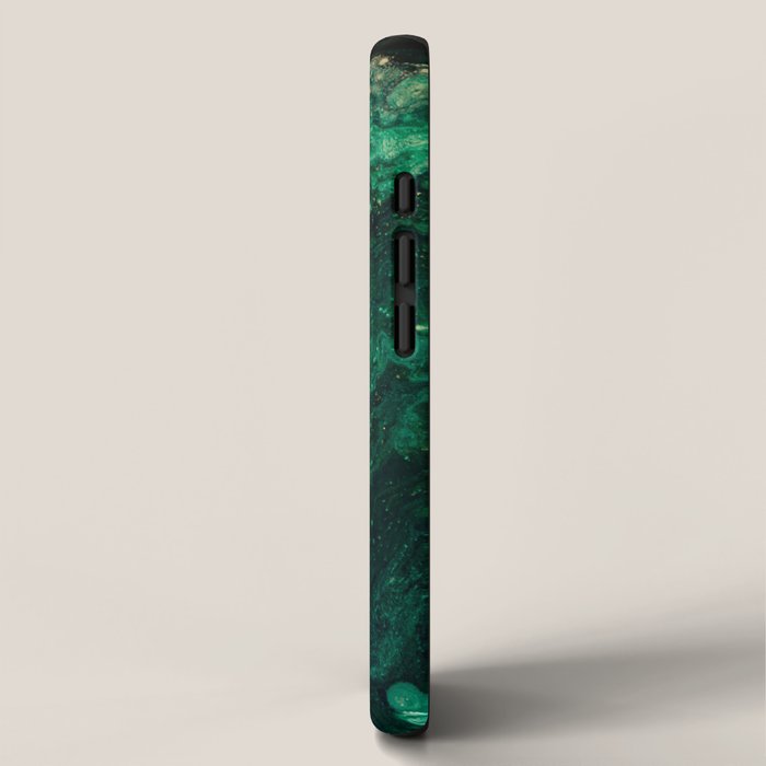 Abstract Pour Painting Liquid Marble Abstract Dark Green Painting Gold Accent Agate Stone Layers iPhone Case Gallery Image 2