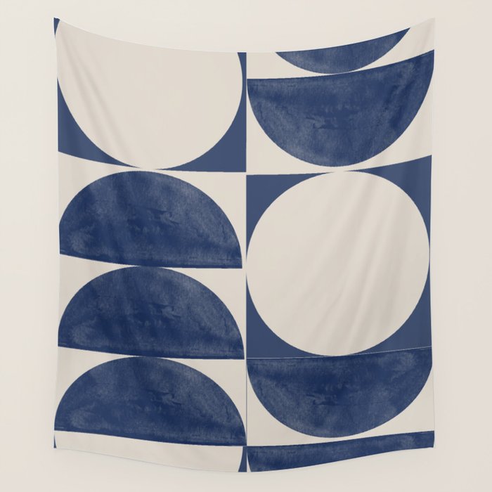 Mid Century Modern Geometric Blue Wall Tapestry Gallery Image 4