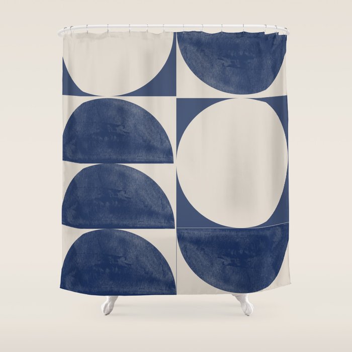 Mid Century Modern Geometric Blue Shower Curtain Gallery Image 1