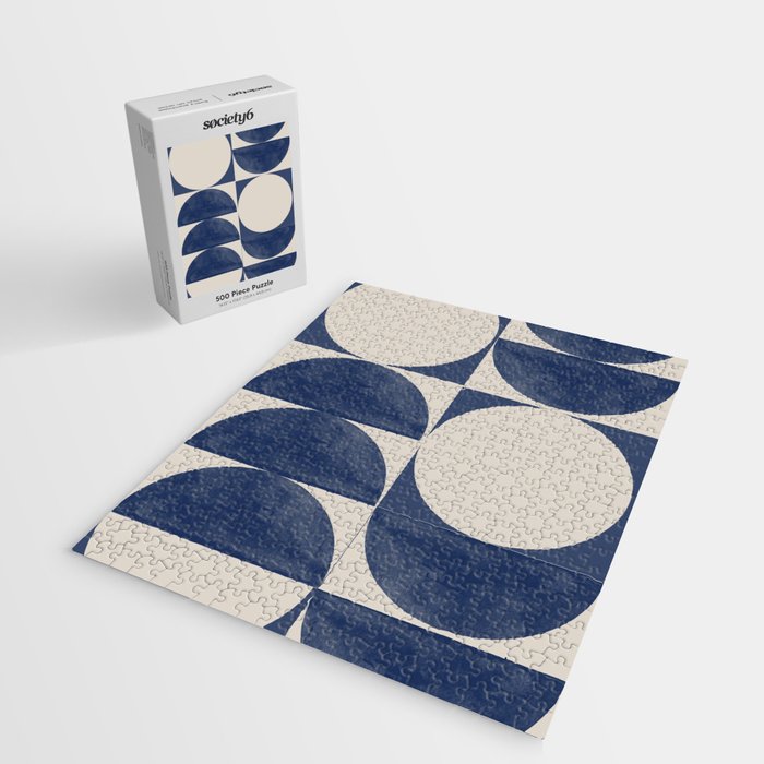 Mid Century Modern Geometric Blue Jigsaw Puzzle Gallery Image 2