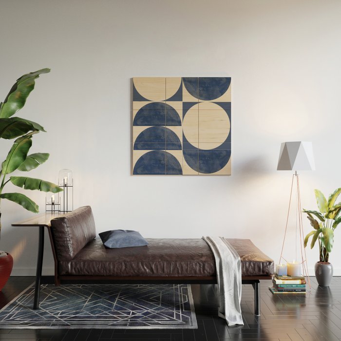 Mid Century Modern Geometric Blue Wood Wall Art Gallery Image 2