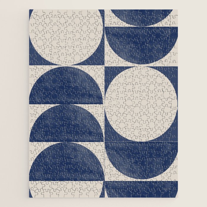 Mid Century Modern Geometric Blue Jigsaw Puzzle Gallery Image 1
