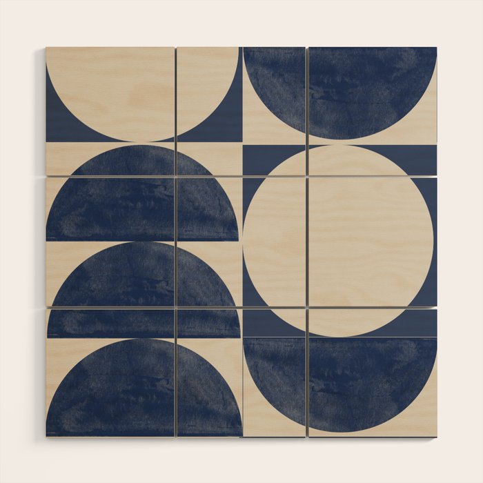 Mid Century Modern Geometric Blue Wood Wall Art Gallery Image 1