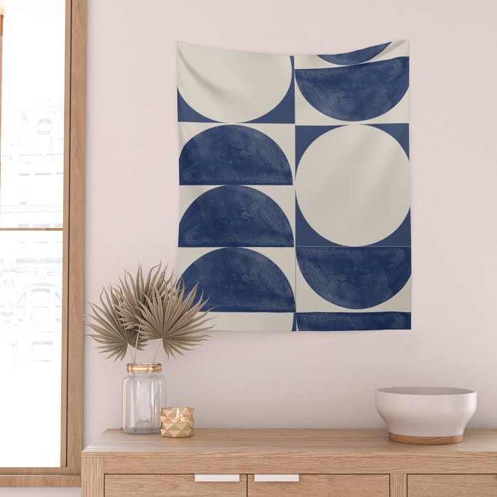 Mid Century Modern Geometric Blue Wall Tapestry Gallery Image 2