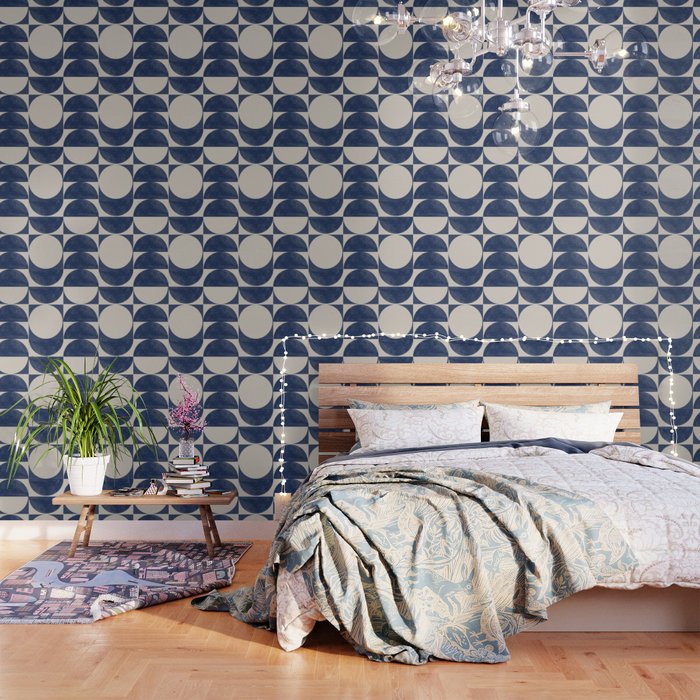 Mid Century Modern Geometric Blue Wallpaper Gallery Image 1