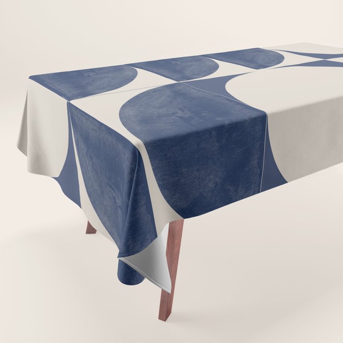 Mid Century Modern Geometric Blue Tablecloth Gallery Image 1