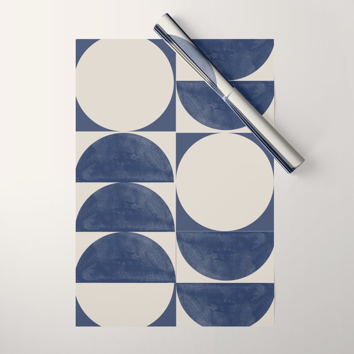 Mid Century Modern Geometric Blue Wrapping Paper Gallery Image 1