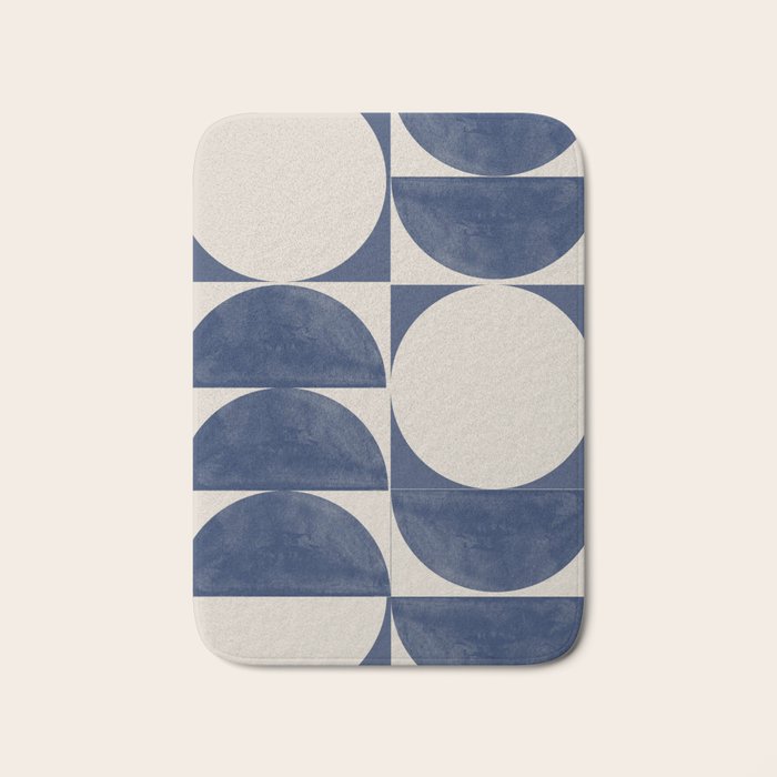 Mid Century Modern Geometric Blue Bath Mat Gallery Image 1
