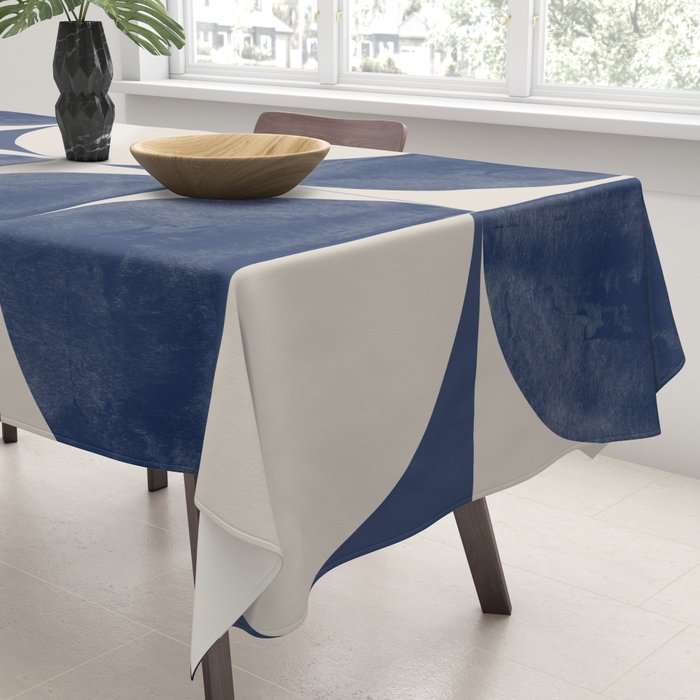 Mid Century Modern Geometric Blue Tablecloth Gallery Image 3