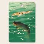 Vintage Japanese Woodblock Print Asian Art Koi Pond Fish Turquoise Green Water Cherry Blossom Cutting Board Gallery Image 1