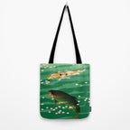 Vintage Japanese Woodblock Print Asian Art Koi Pond Fish Turquoise Green Water Cherry Blossom Tote Bag Gallery Image 2