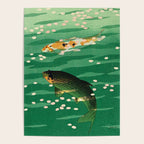Vintage Japanese Woodblock Print Asian Art Koi Pond Fish Turquoise Green Water Cherry Blossom Poster Gallery Image 4
