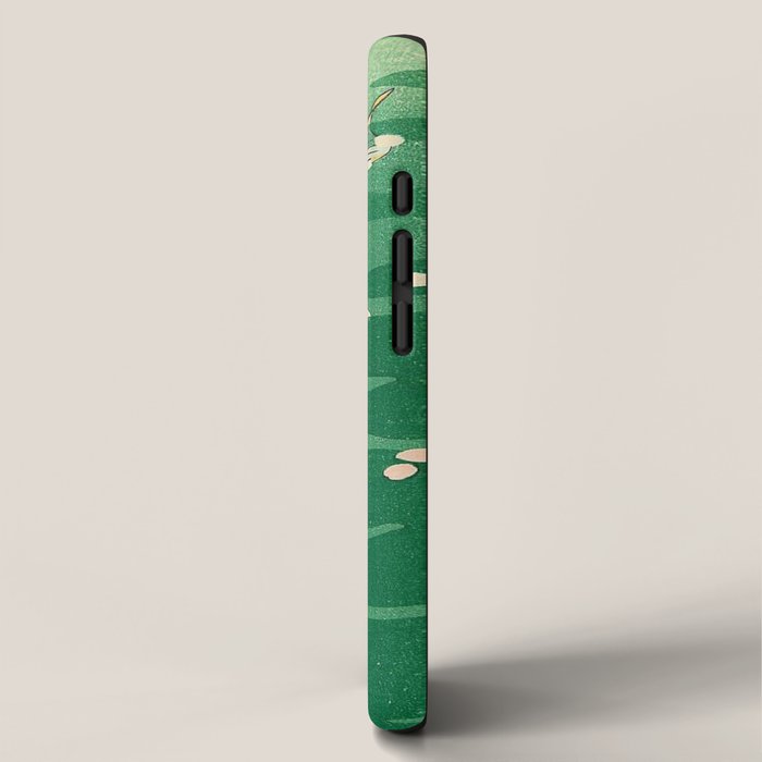 Vintage Japanese Woodblock Print Asian Art Koi Pond Fish Turquoise Green Water Cherry Blossom iPhone Case Gallery Image 2