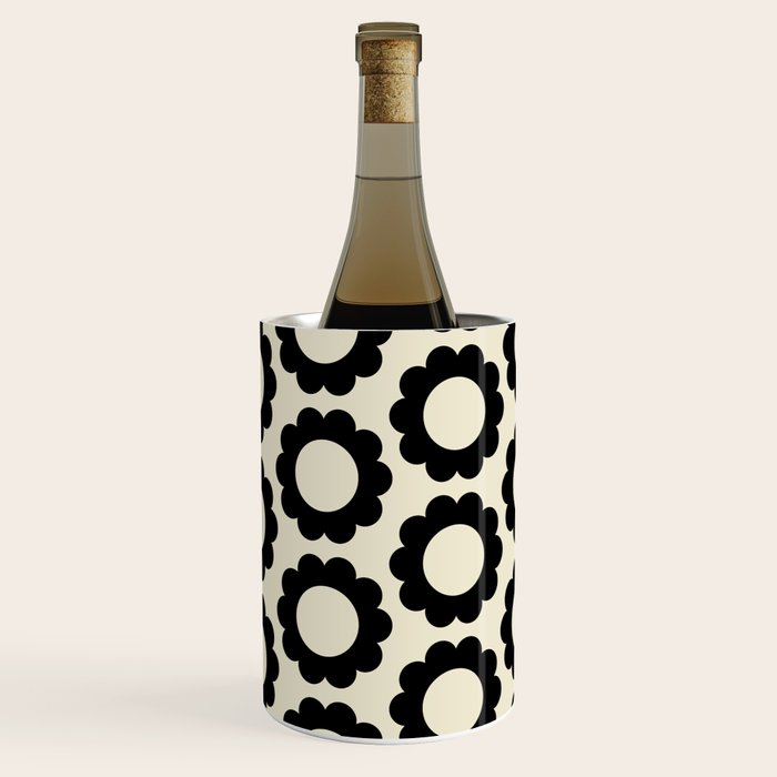 Black and Cream Happy Flowers Minimal Retro Floral Pattern Wine Chiller Gallery Image 3
