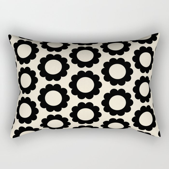 Black and Cream Happy Flowers Minimal Retro Floral Pattern Rectangular Pillow Gallery Image 1