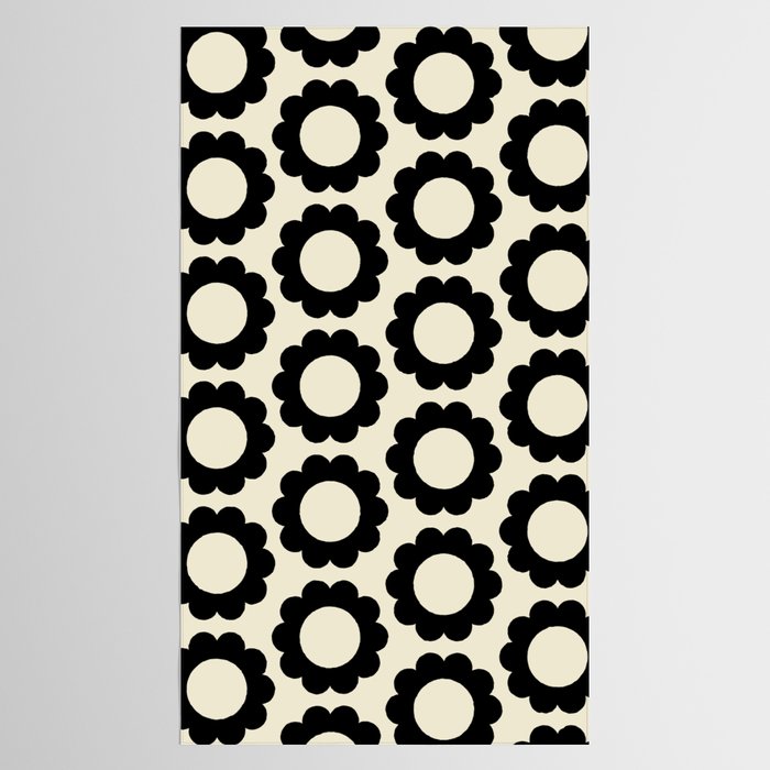 Black and Cream Happy Flowers Minimal Retro Floral Pattern Tablecloth Gallery Image 2