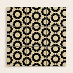 Black and Cream Happy Flowers Minimal Retro Floral Pattern Wood Wall Art Gallery Image 1