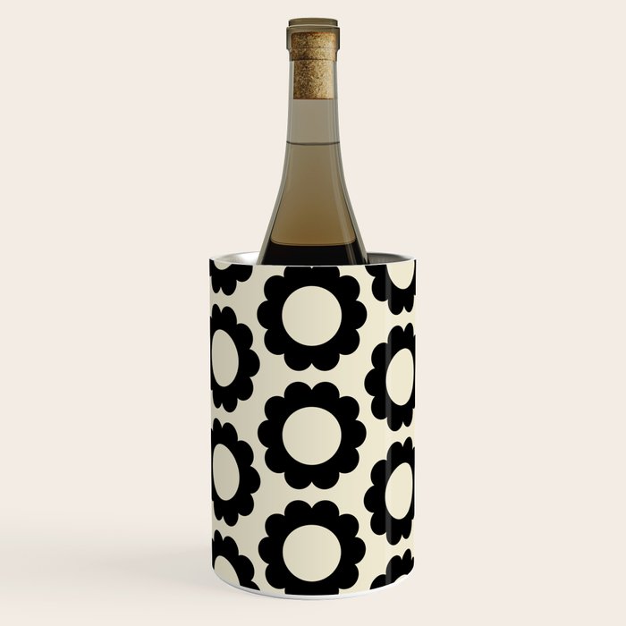 Black and Cream Happy Flowers Minimal Retro Floral Pattern Wine Chiller Gallery Image 1