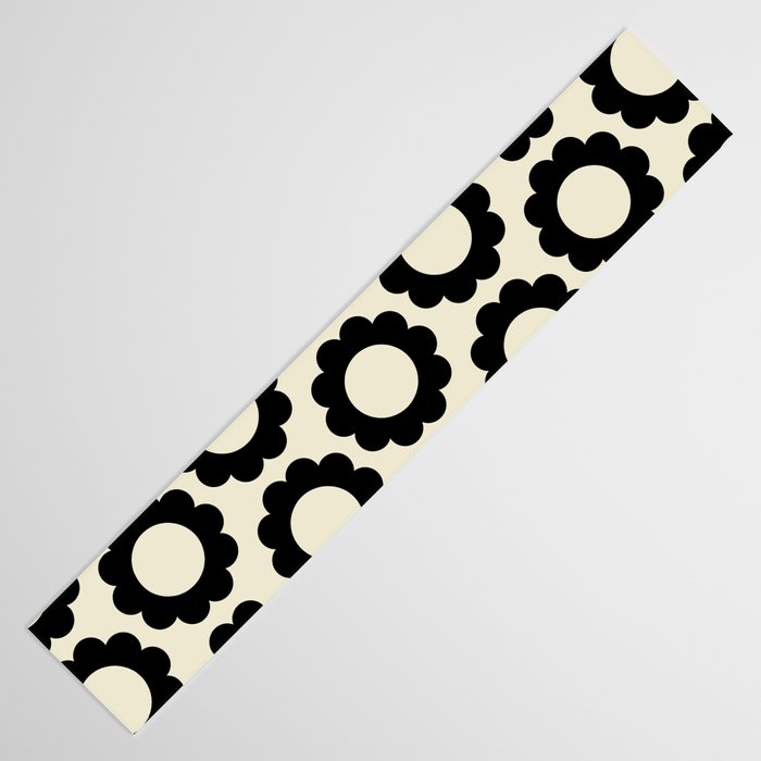 Black and Cream Happy Flowers Minimal Retro Floral Pattern Table Runner Gallery Image 3