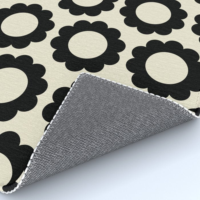 Black and Cream Happy Flowers Minimal Retro Floral Pattern Rug Gallery Image 4
