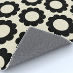 Black and Cream Happy Flowers Minimal Retro Floral Pattern Rug Gallery Image 4