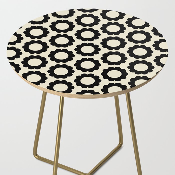 Black and Cream Happy Flowers Minimal Retro Floral Pattern Side Table Gallery Image 2