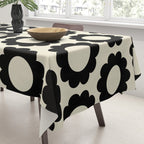 Black and Cream Happy Flowers Minimal Retro Floral Pattern Tablecloth Gallery Image 3