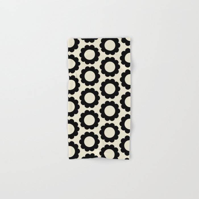 Black and Cream Happy Flowers Minimal Retro Floral Pattern Bath Towel Gallery Image 1
