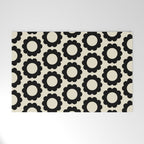 Black and Cream Happy Flowers Minimal Retro Floral Pattern Welcome Mat Gallery Image 1