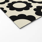 Black and Cream Happy Flowers Minimal Retro Floral Pattern Welcome Mat Gallery Image 2
